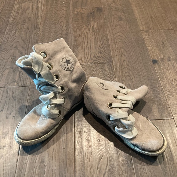 Converse All Star Sherpa Fleece Flannel Calf High Ankle Boots Beige White Tan - Picture 4 of 7